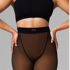 NOOSH Toasted Black Sheer Fleece lined tights NEW